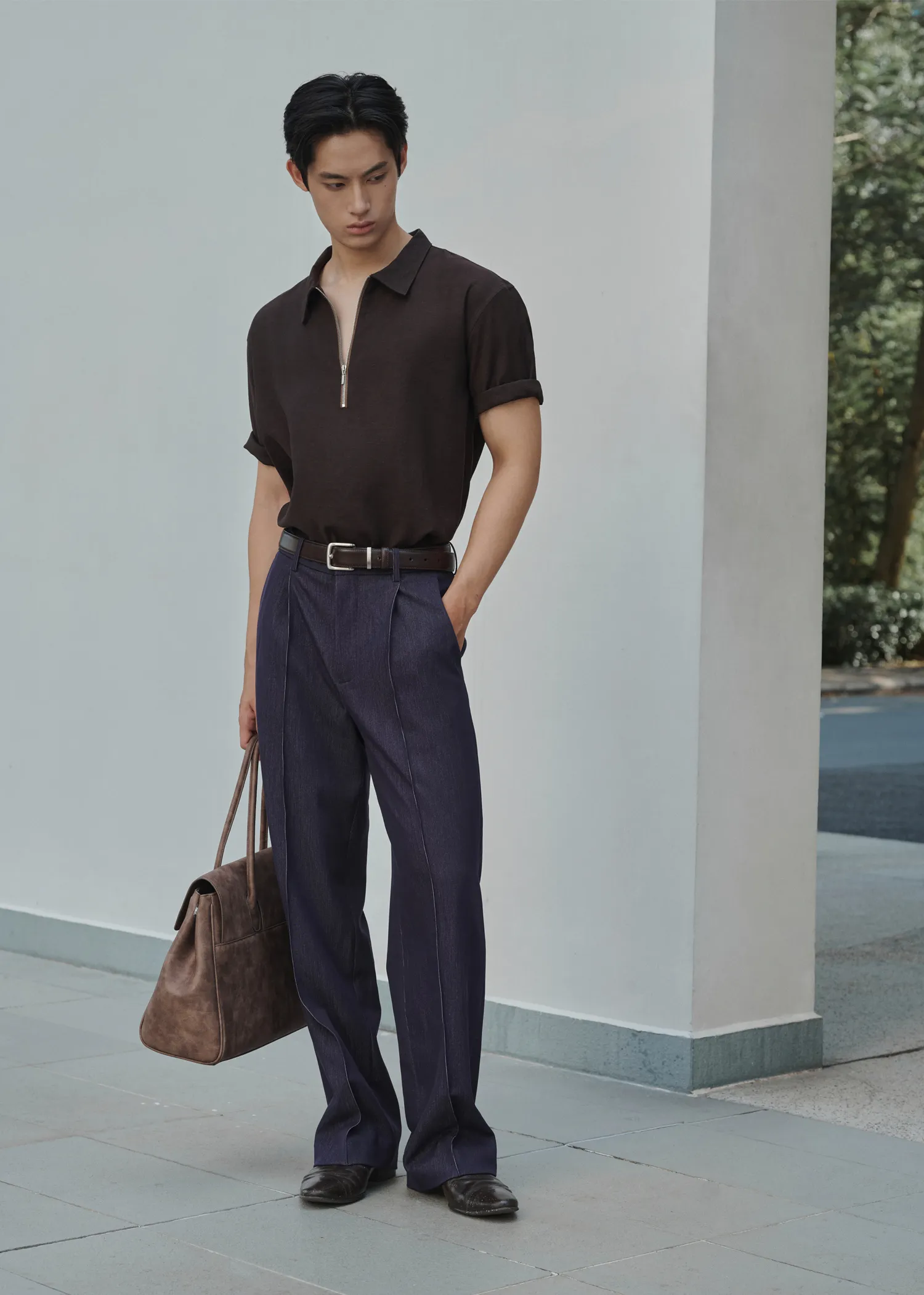 Half Zip Sleeve Relaxed Shirt 026